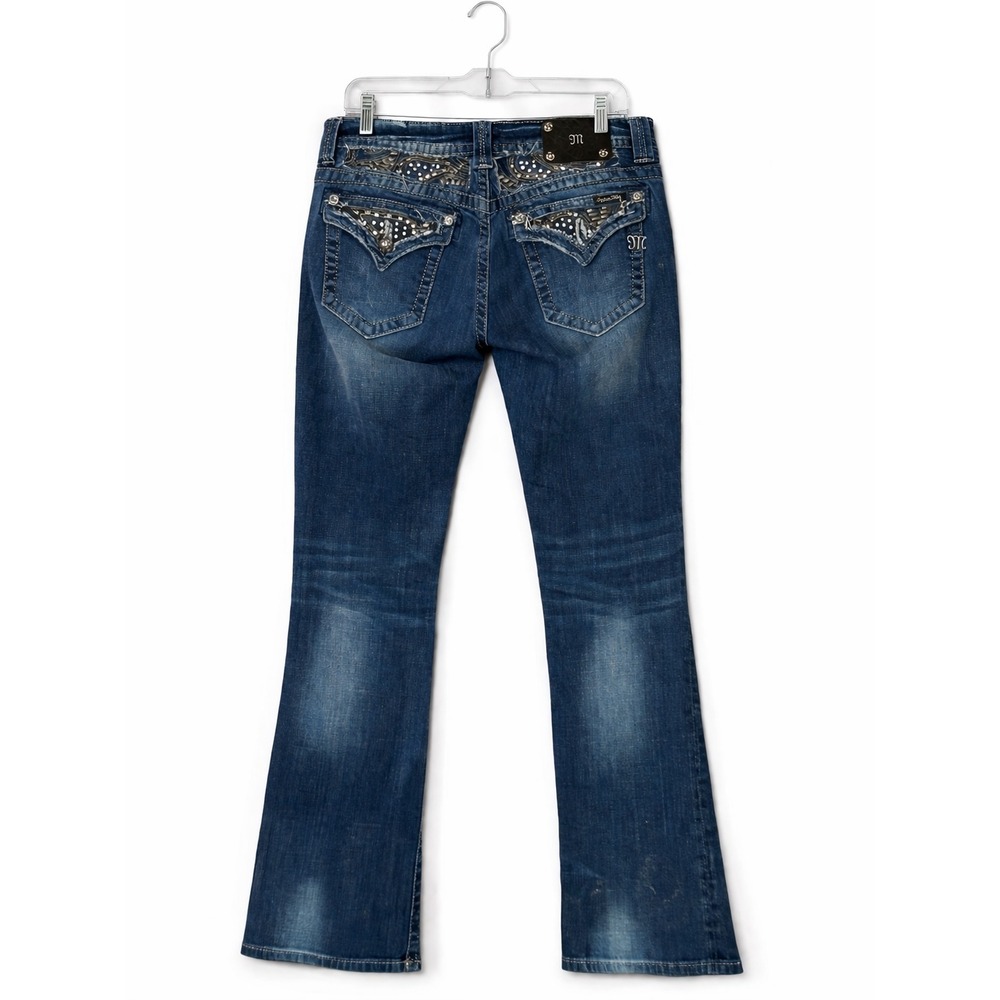 Miss Me Bootcut Jeans Women 30 Blue Medium Wash Bling Flap Pocket Y2K 33x32 - Picture 3 of 7